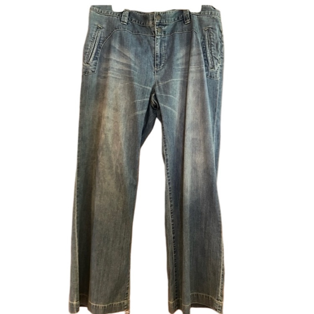 LRL Lauren Ralph Lauren Wide Leg High Rise Whisker Distressed Western Jeans 16